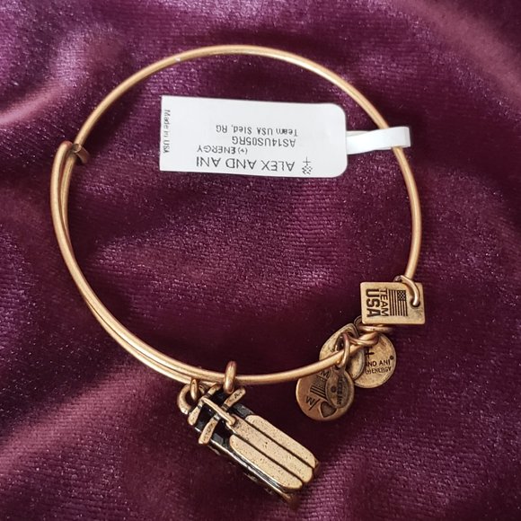 New ALEX And ANI Gold Team U.S.A Sled Charm Bracelet  Bangle Energy 236 - Picture 1 of 4